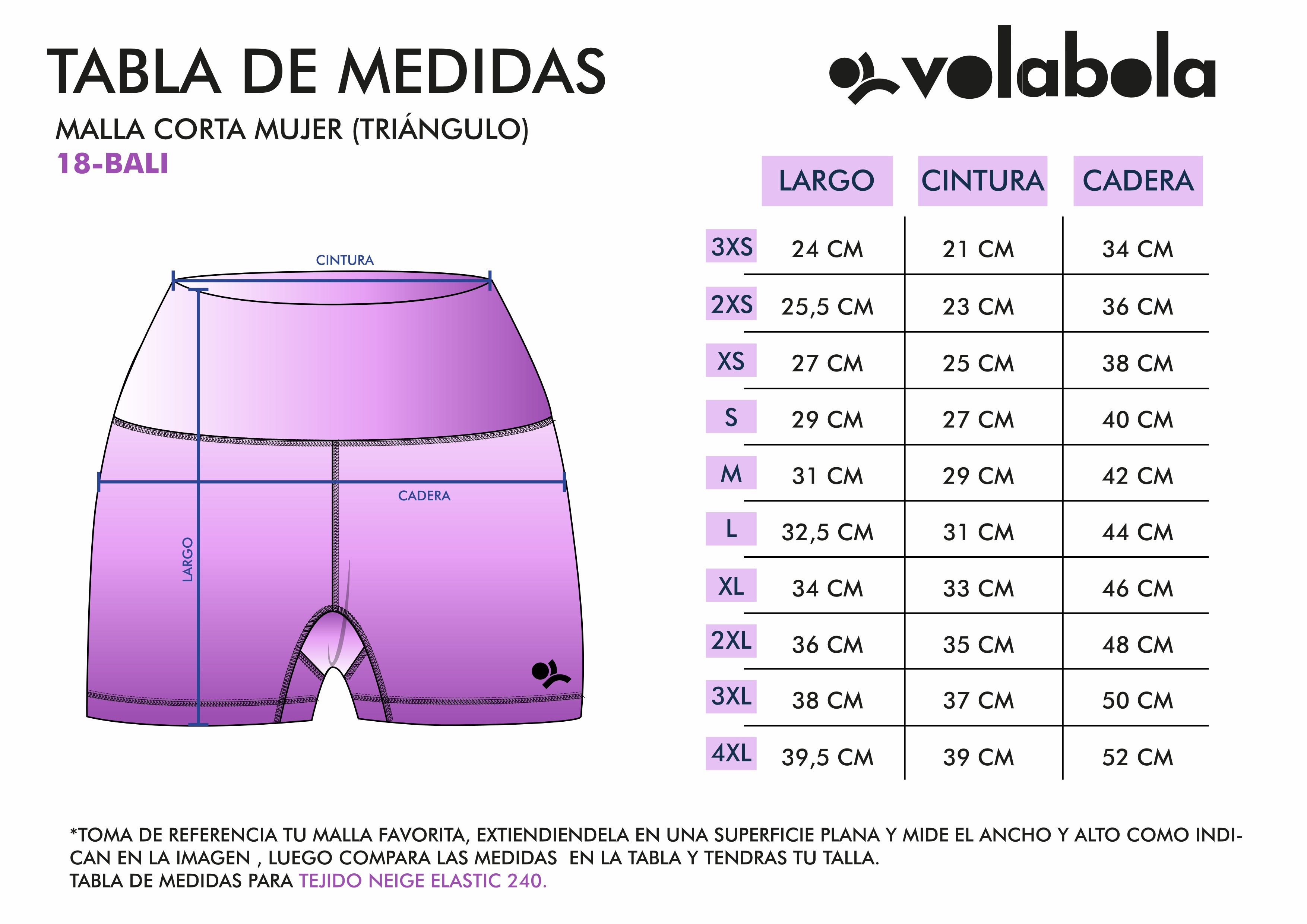 Bali mallas cortas Mujer medidas