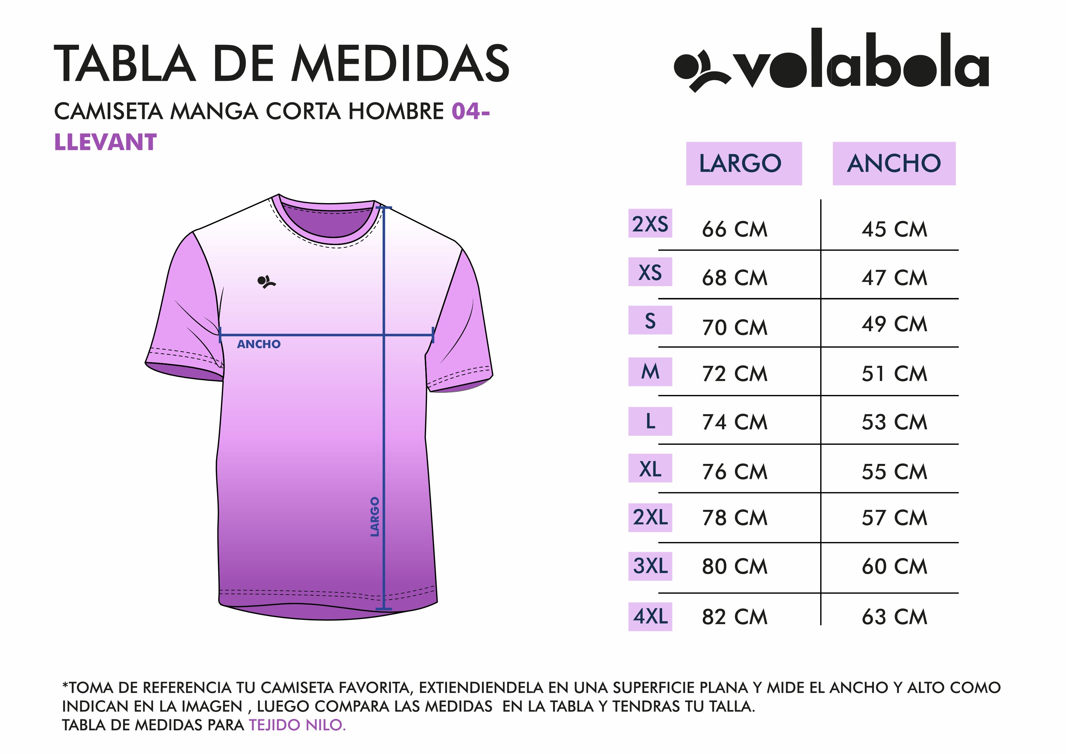 Llevant Camiseta corta Hombre medidas