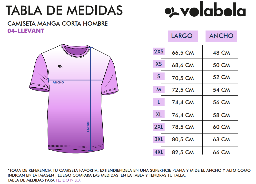 Tabla Medidas Camiseta Manga Corta Hombre Llevant