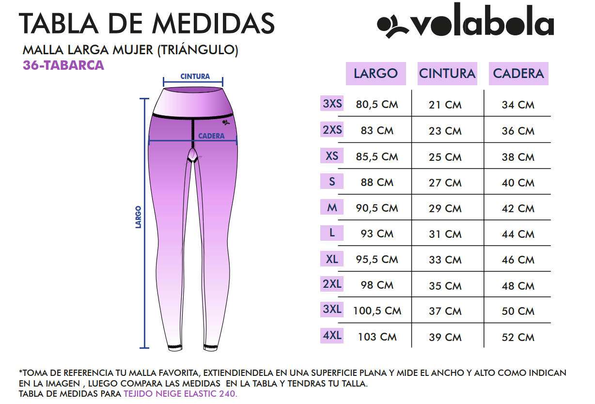 Tabla Medidas Malla Larga Mujer Tabarca