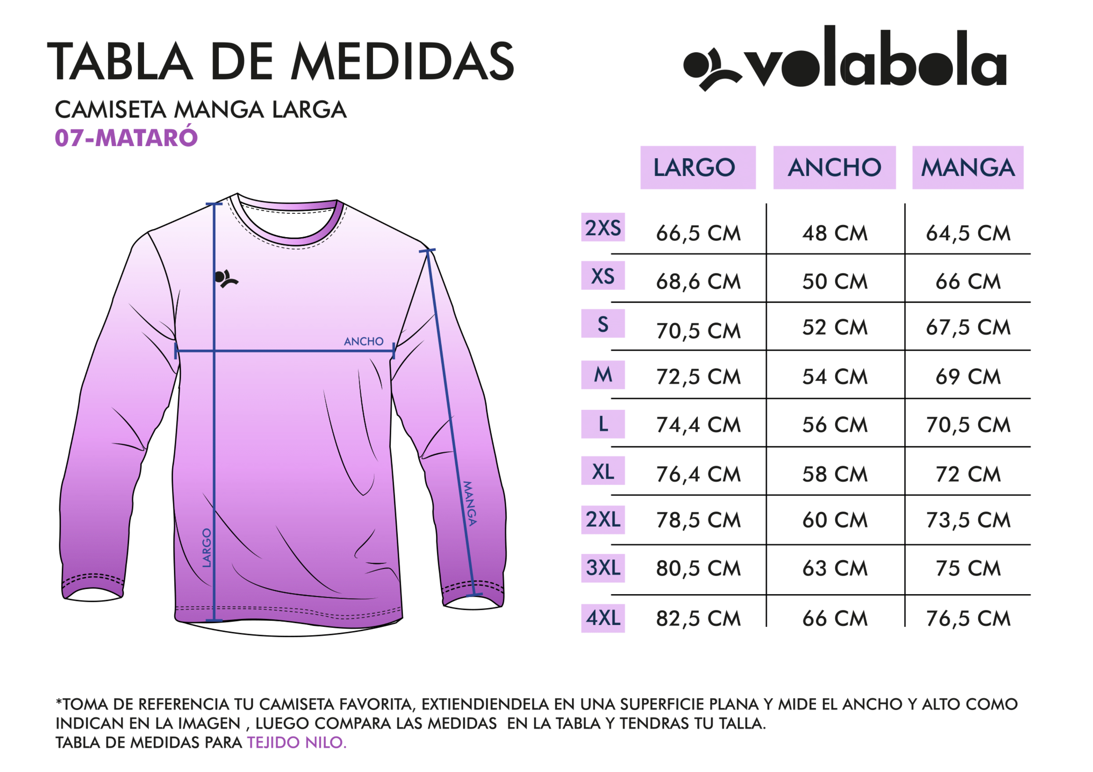 Tabla Medidas Manga Larga Mataró