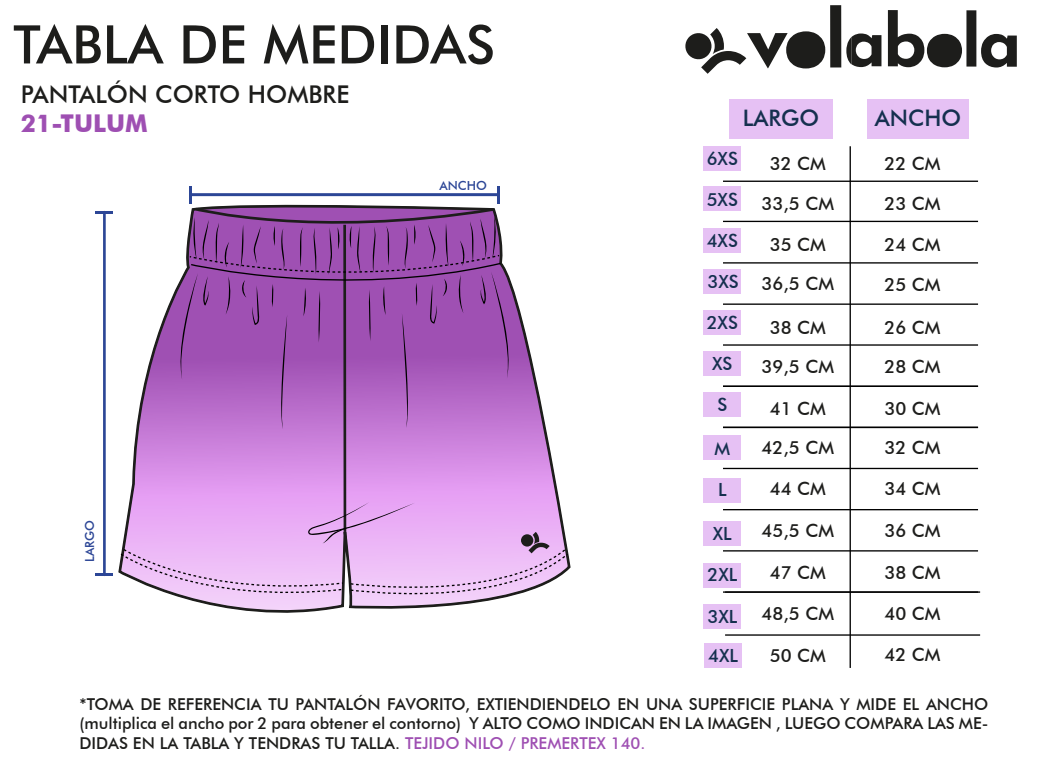 Tabla Medidas Pantalón Corto Hombre Tulum