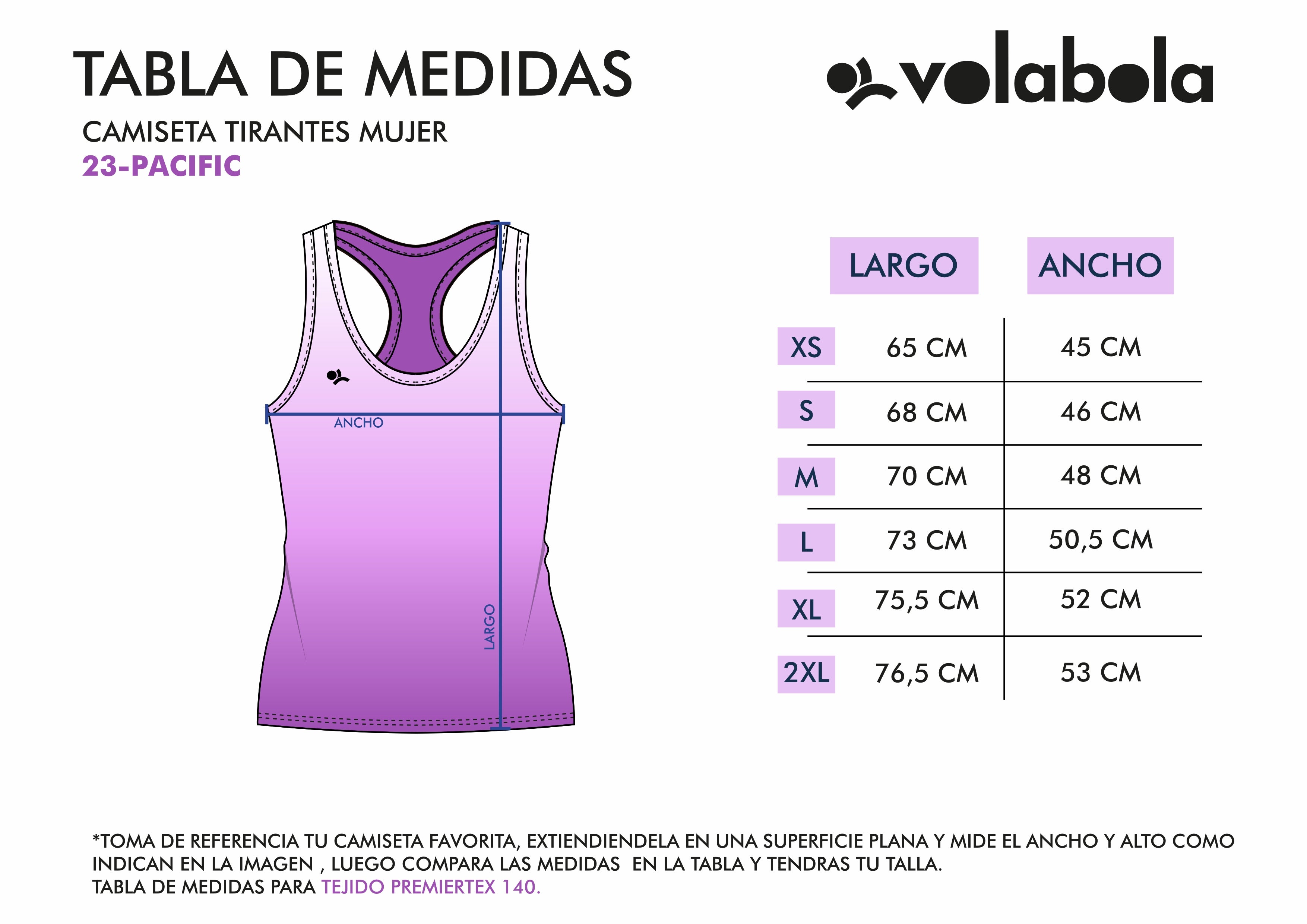 Pacific Camiseta tirantes mujer medidas