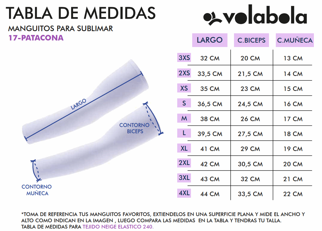 Tabla Medidas Manguitos Patacona