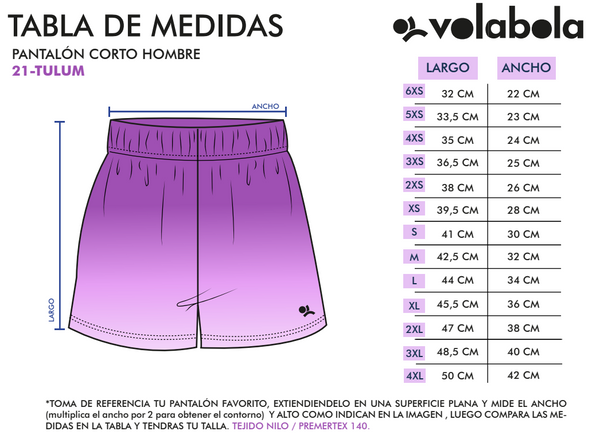 Tabla Medidas Pantalón Corto Hombre Tulum