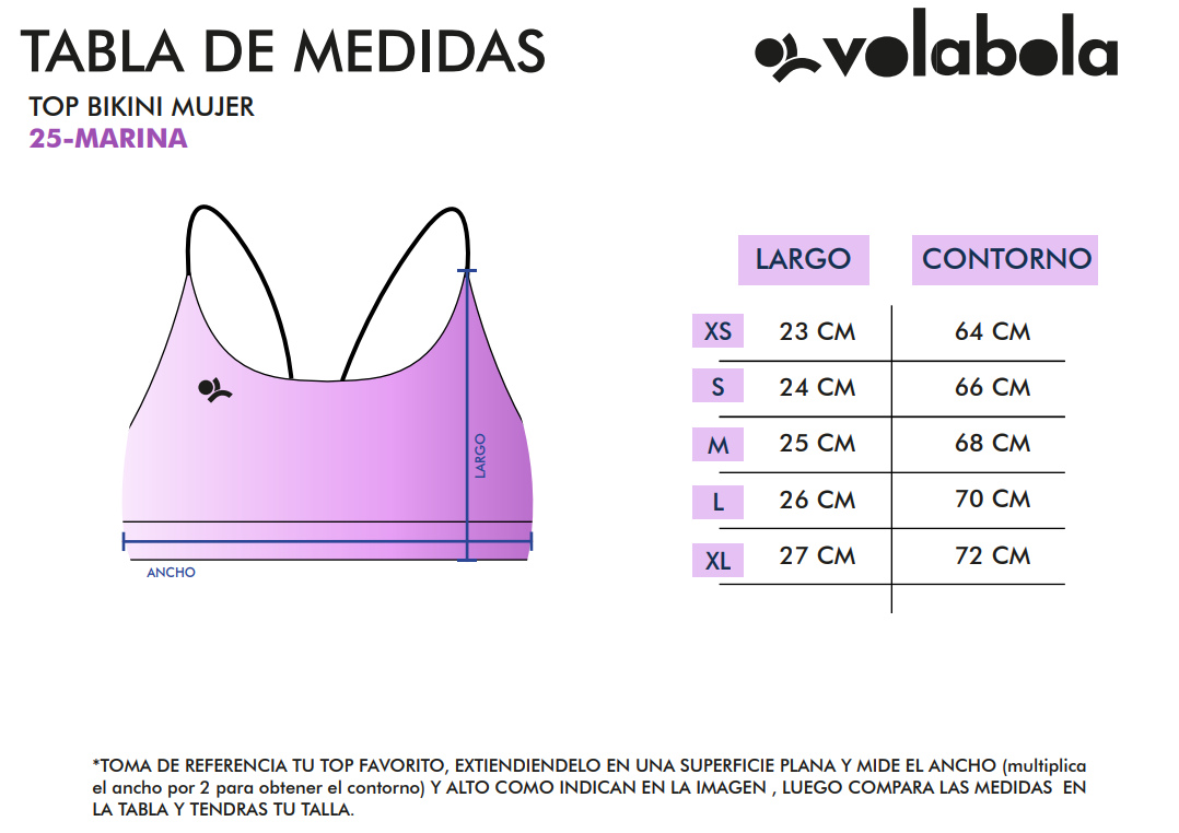 Talla Medidas Top Bikini Mujer Marina